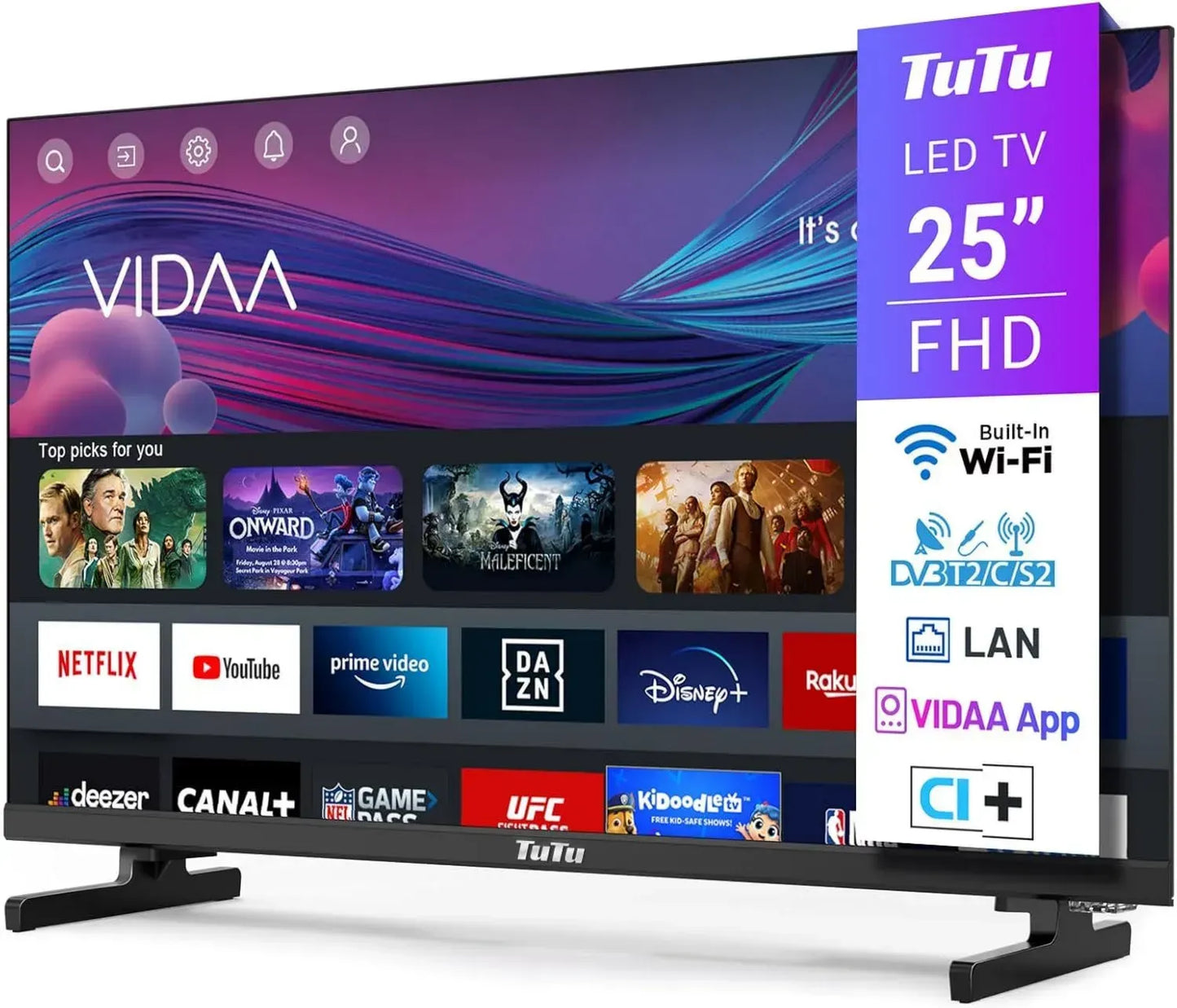 Téléviseur Intelligent 25 Pouces FHD sans Bord avec WiFi et VIDAA OS