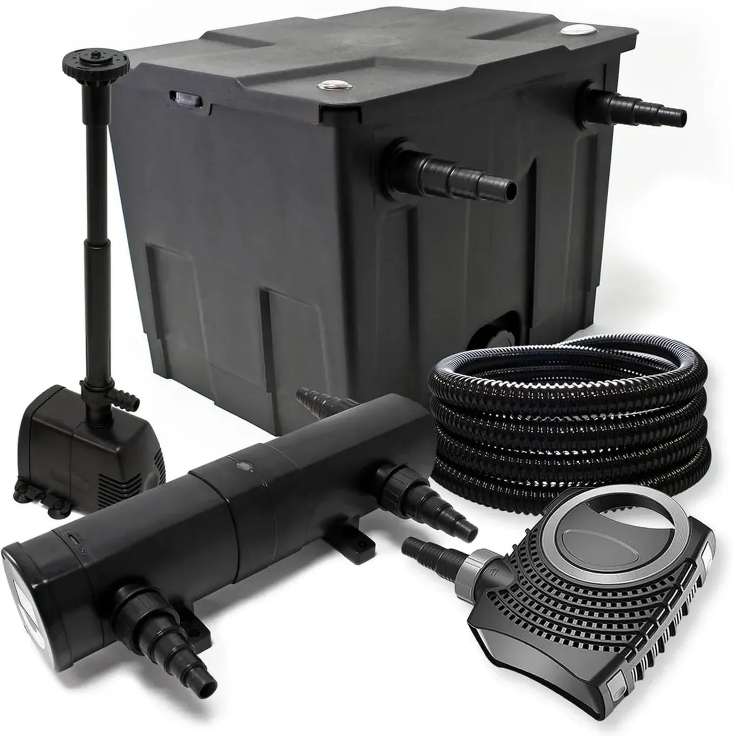 Ensemble Filtration pour Bassin: Filtre CBF-350, Pompe NEO10000, Lampe UV CUV-236, Tuyau 25m, Fontaine HJ-943