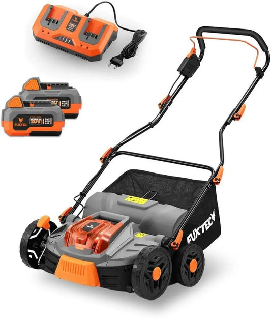 FUXTEC Scarificateur et Aérateur 40V, Largeur 38 cm, Bac de 45L, 2 Batteries Incluses