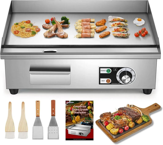 Plancha Électrique Moongiantgo 3000W, Gril Acier Inox Professionnel avec Température Ajustable et Bac à Huile Amovible